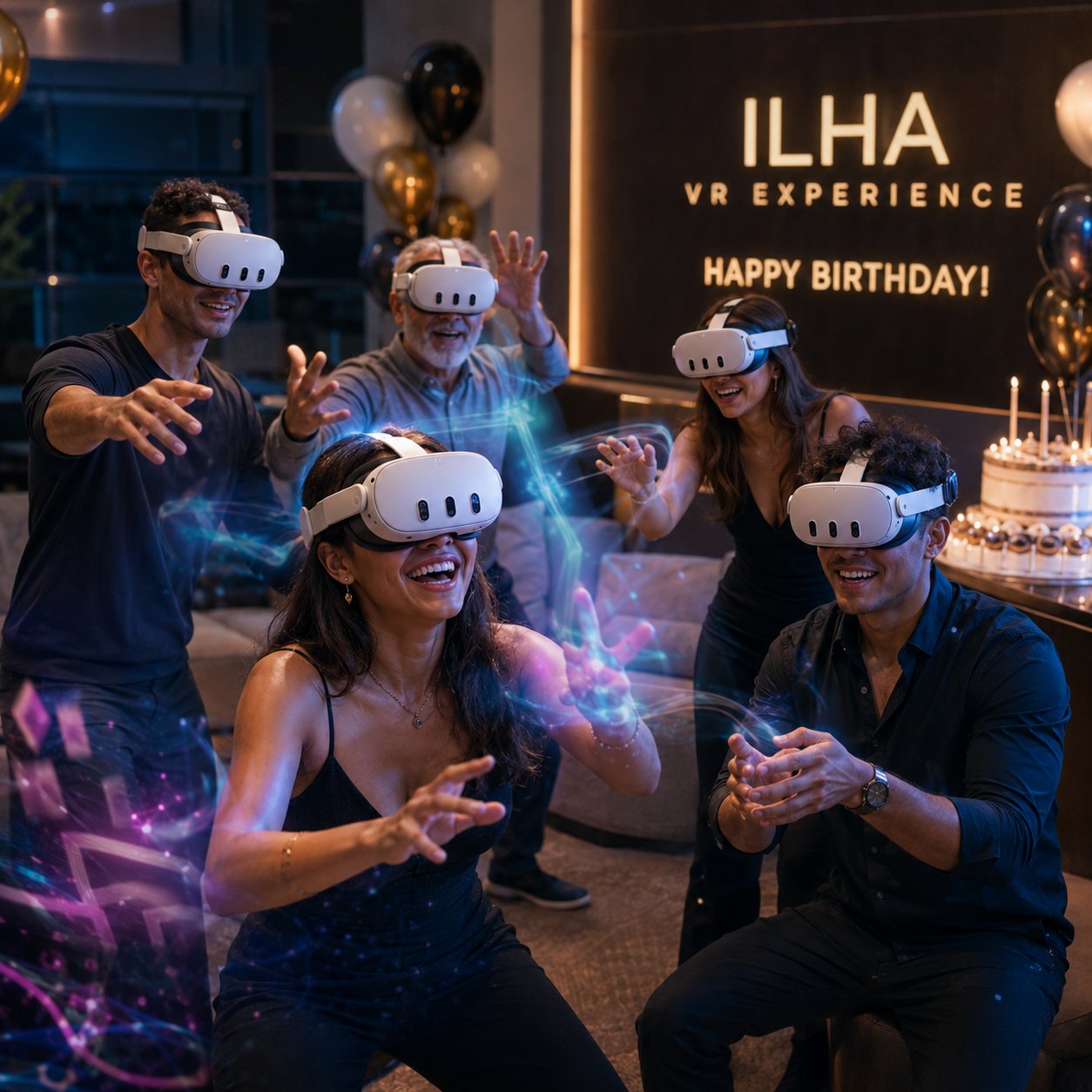 Grupo com óculos Meta Quest na ILHA VR